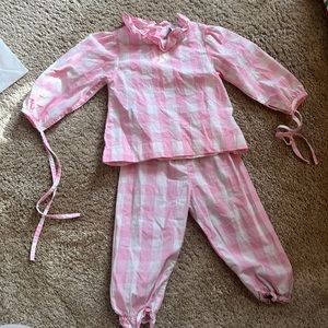 Eliza James size 2 pink gingham ruffle top and bottom .